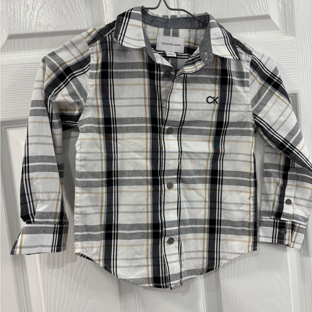 Calvin Klein Jeans Kids Plaid Button-Down Shirt - Black, Gray, White